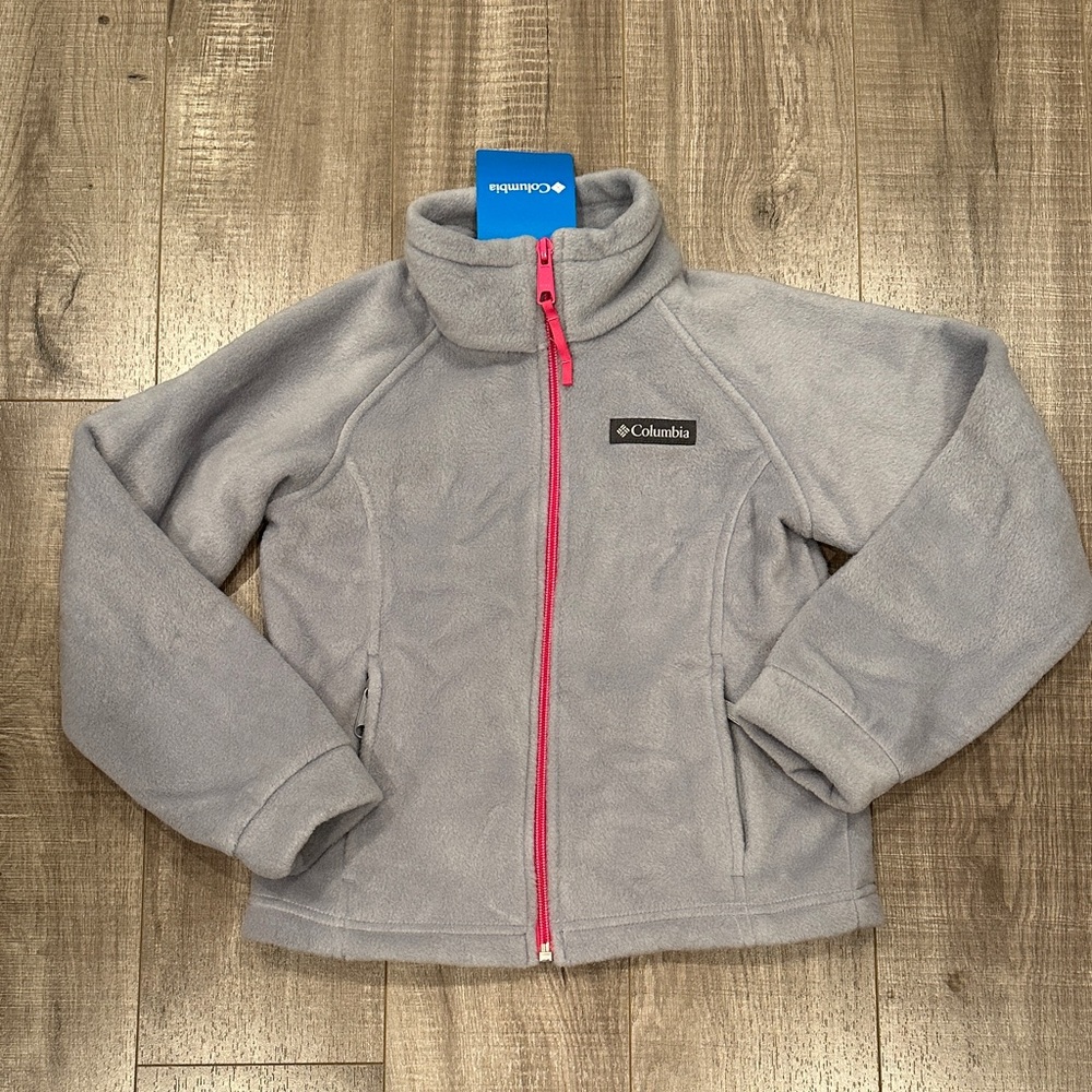 NWT Columbia Light Gray Fleece with Pink Accent
